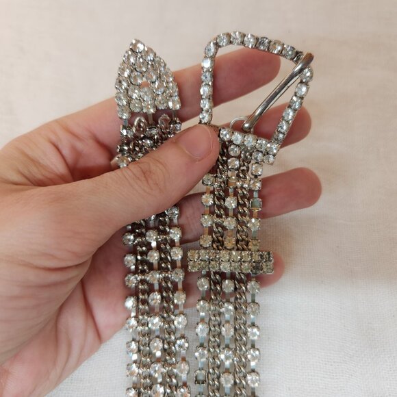 Rhinestone Silver Toned Belt 28